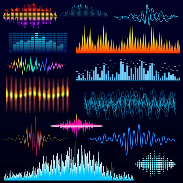Vector digital music equalizer audio waves design template audio signal visualization illustration. — Stock Vector