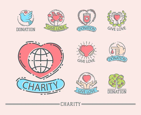 Faire un don argent set logo icônes aider icône don charité philanthropie symboles humanité soutenir vecteur — Image vectorielle