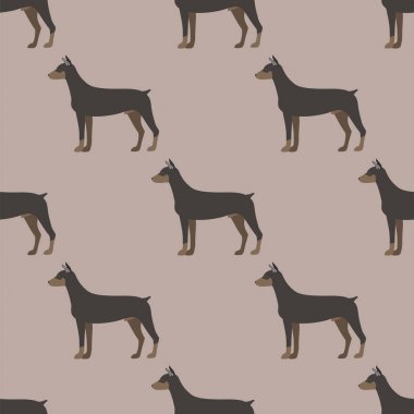 Komik karikatür doberman köpek karakteri ekmek seamless modeli köpek evde beslenen hayvan hayvan köpek vektör çizim.