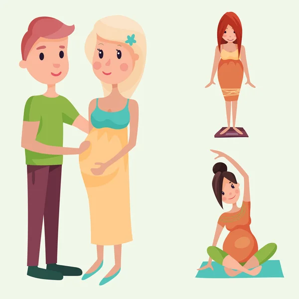 Pregnancy motherhood people expectation concept happy pregnant woman character life with big belly vector illustration