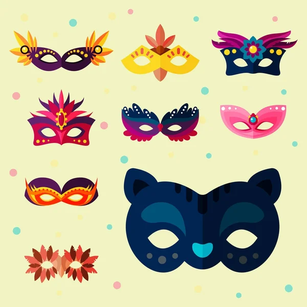 Authentische handgemachte venezianische bemalt Karneval Gesichtsmasken Partei Dekoration Maskerade Vektor Illustration — Stockvektor