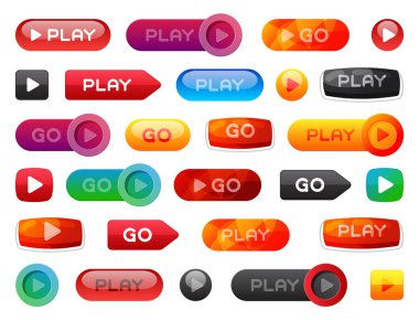 Kullanıcı arabirimi arabirimi düğmesini oyun medya internet web sitesi öğe çevrimiçi oyuncu işareti tıklayın vektör çizim.