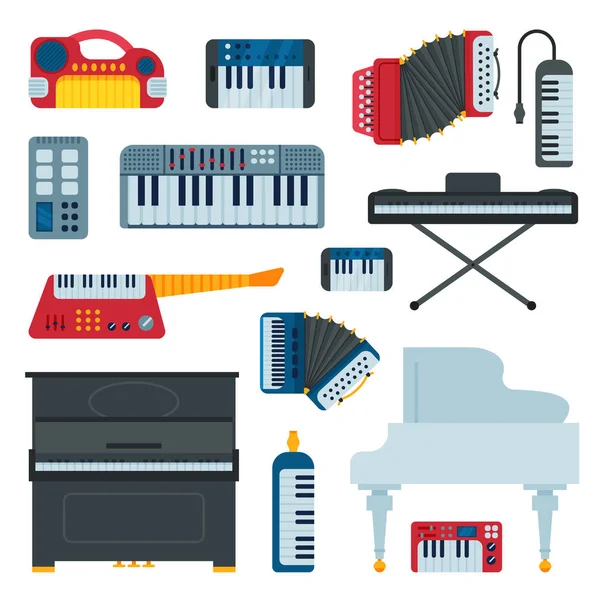 键盘乐器音乐家设备和乐队钢琴作曲家电子声音矢量插图在白色隔离 — 图库矢量图片