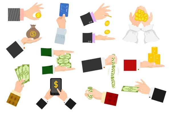 Geschäftsmann menschliche Hände Arm hält Papiergeld Stapel Vektor Illustration isoliert Finanzierungskonzept — Stockvektor