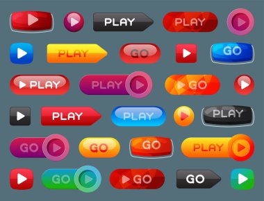 Kullanıcı arabirimi arabirimi düğmesini oyun medya internet web sitesi öğe çevrimiçi oyuncu işareti tıklayın vektör çizim.