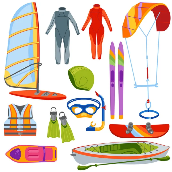 Fun water extreme sport kiteboarding, surfer., sailing leisure sea activity summer recreation extreme vector illustration. — Stock Vector