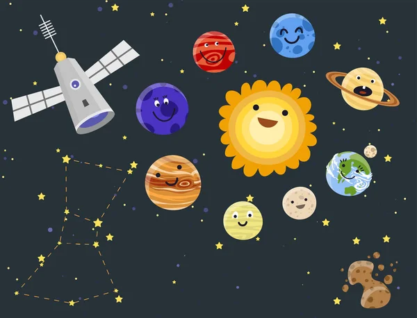 Yüksek kaliteli güneş sistemi uzay gezegenler evren astronomi gökada bilim yıldız vektör çizim düz. — Stok Vektör