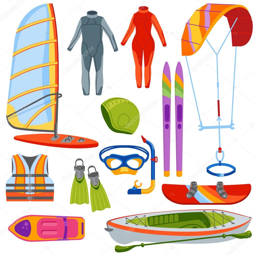 Fun water extreme sport kiteboarding, surfer., sailing leisure sea activity summer recreation extreme vector illustration.