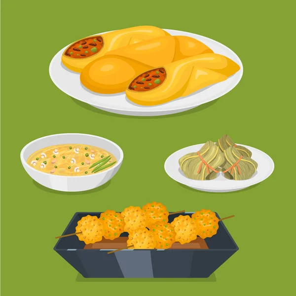Tradição chinesa prato de comida deliciosa cozinha asiática jantar refeição china almoço cozido vetor ilustração —  Vetores de Stock