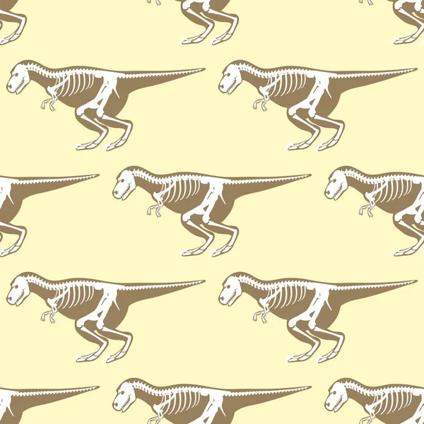 Dinosaurios esqueletos siluetas patrón inconsútil hueso fósil tiranosaurio animal prehistórico hueso dino vector ilustración plana . — Vector de stock