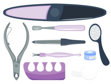 Ayak manikür ve vektör moda kişisel kozmetik ekipman bakım parmak aletleri El