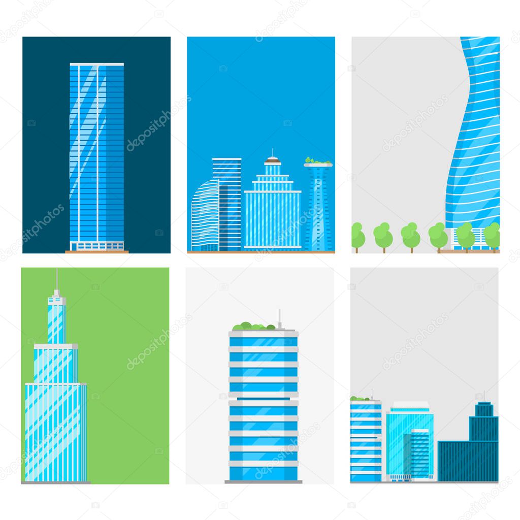 Skyscrapers buildings cards tower office city architecture house business apartment vector illustration