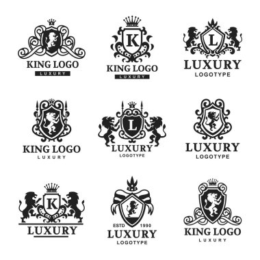 Lüks butik Royal Crest kaliteli vintage ürün Hanedanlık armaları logo marka kimliğini vektör çizim.