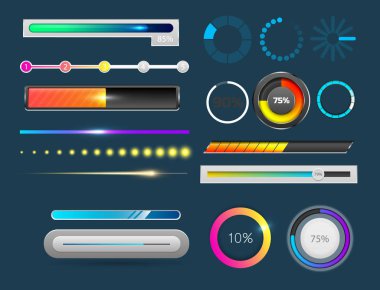 Göstergeler download ilerleme UI-ux web arayüzü tasarım şablonu dosya karşıya yükleme vektör çizim yükleme ilerleme