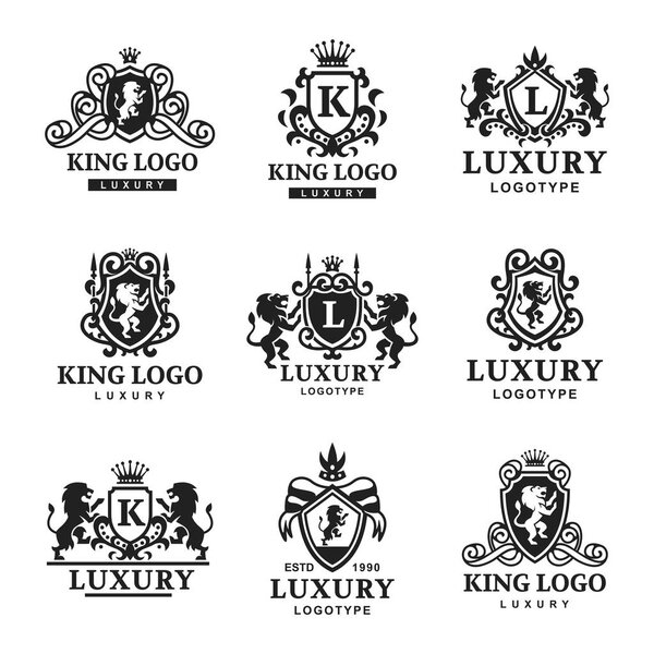 Luxury boutique Royal Crest high quality vintage product heraldry logo brand identity vector illustration.