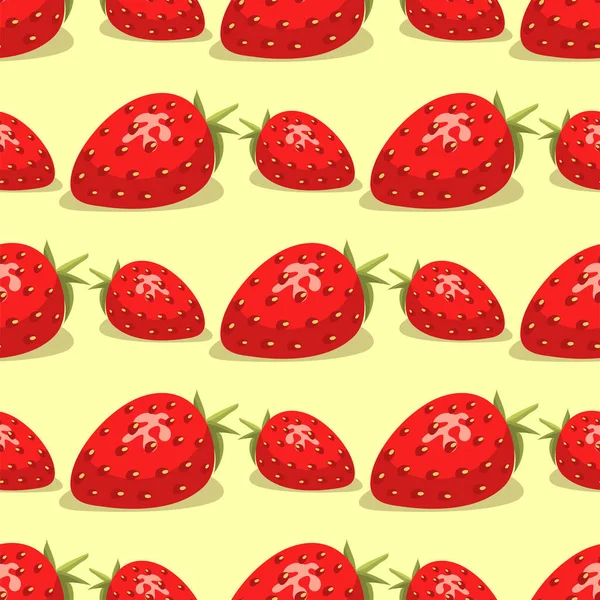 Cartoon fresh strawberry fruits seamless pattern background berry summer design vector illustration. — Stock Vector