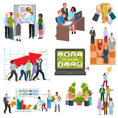 Business people groups sitting conferense room teamwork meeting candidates characters in queue for jobsearch interview vector illustration. clipart