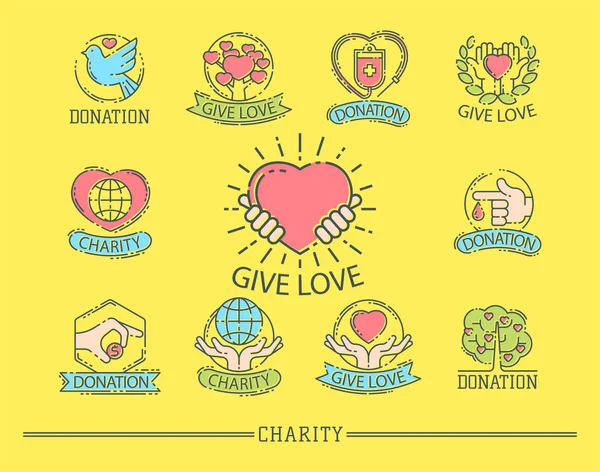 Faire un don argent set logo icônes aider icône don charité philanthropie symboles humanité soutenir vecteur — Image vectorielle