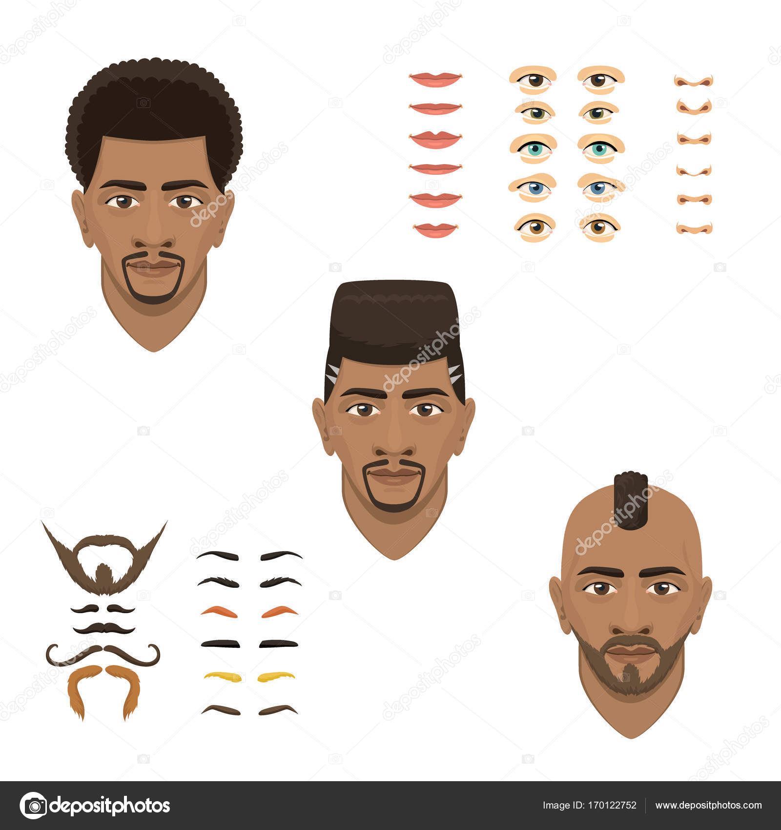 Man face emotions constructor parts eyes, nose, lips, beard, mustache  avatar creator vector cartoon character creation spare parts spares  animation. Stock Vector Image by ©vectordreamsmachine #170122752