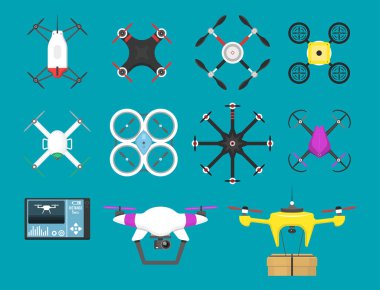 Vektör çizim hava aracı uçak quadcopter gözetim hava gezinip kablosuz araç uzaktan kumanda sinek kamera.