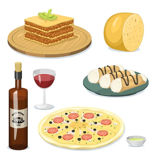 Cartoon italien essen küche köstlich hausgemachte küche frisch traditionelles italienisches mittagsessen vektor illustration. — Stockvektor