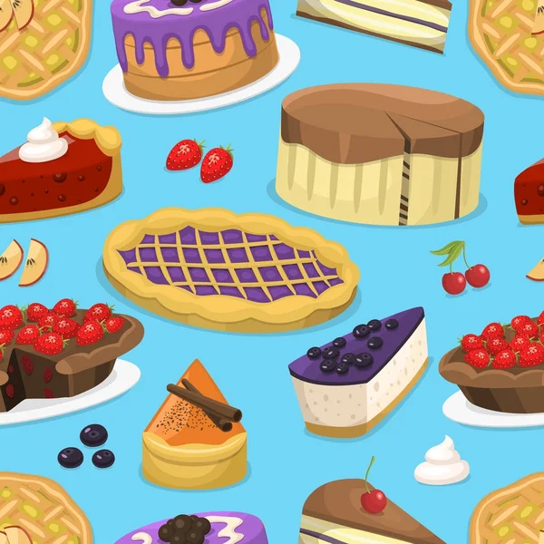 День рождения торт торт торт векторные иллюстрации праздники еда бесшовный фон шаблон — стоковый вектор