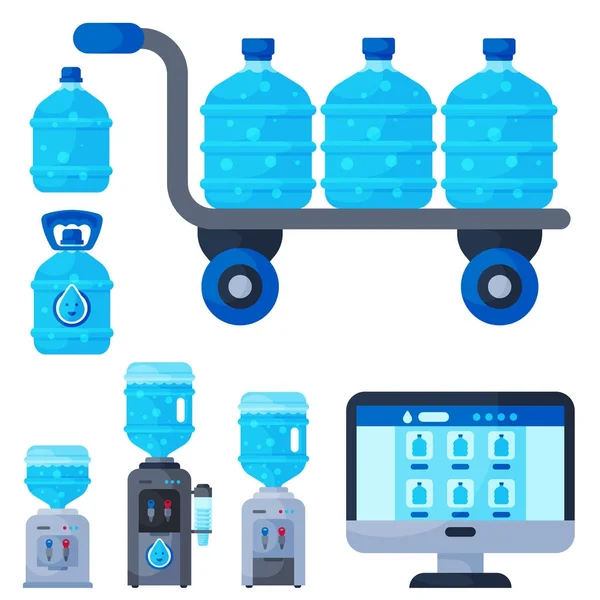 Service de distribution d'eau différents éléments vectoriels de bouteille d'eau . — Image vectorielle