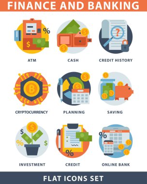 Para finanse Emanet simgeleri iş para birimi kartı finansal mevduat banka ödeme vektör çizim bankacılık.