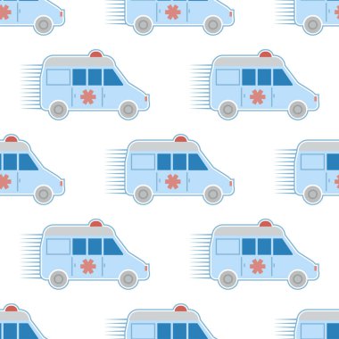 Ambulans İlkyardım araba modeli kesintisiz çizgi film tarzı acil tıp kurtarma siren ulaşım vektör çizim içinde tekrarlamak.