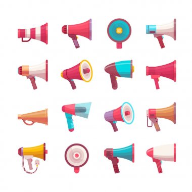 Düz mega-telefon ses ses hoparlör kontrolü vektör çizim konuşma.