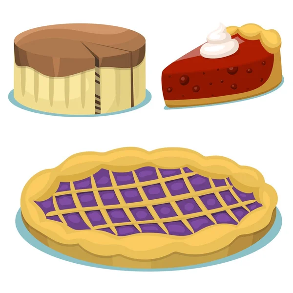 Bolo de desenhos animados fresco saboroso sobremesa doce pastelaria torta vetor ilustração gourmet caseiro delicioso —  Vetores de Stock