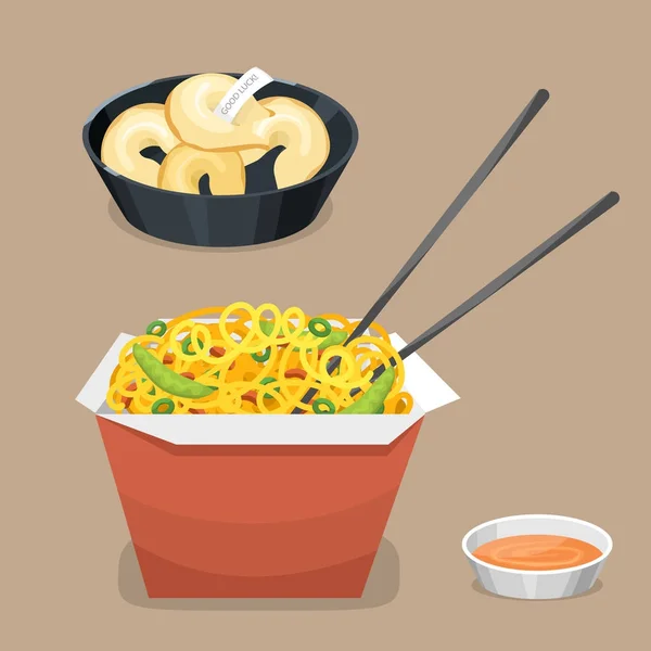Cinese tradizione cibo piatto delizioso cucina asia cena pasto porcellana pranzo cucinato vettore illustrazione — Vettoriale Stock
