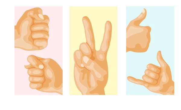 Ręce głuchoniemych różnych gestów człowieka układ karty projekt ramię osób komunikacji wiadomości ilustracja wektorowa. — Wektor stockowy