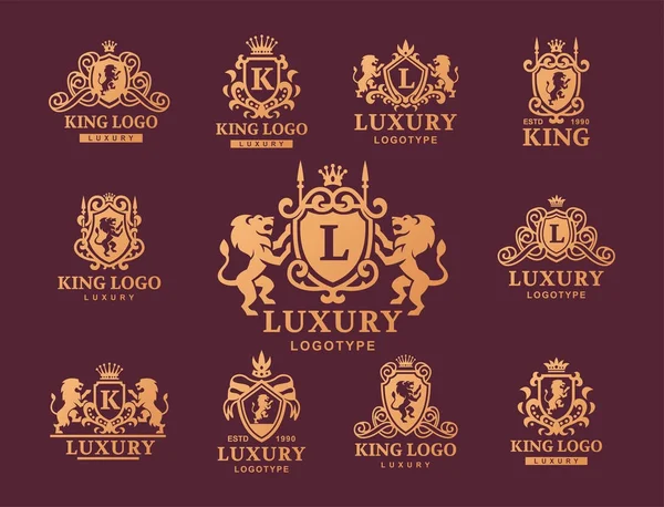 Luxus boutique royal wappen hochwertige vintage produkt heraldik logo kollektion marke identität vektor illustration. — Stockvektor