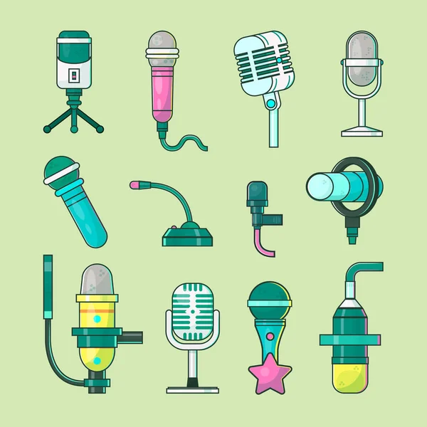 Microfone ícones vetoriais microfone transmissor de telecomunicações microfone para tv, rádio, música equipamento profissional de gravação de voz . — Vetor de Stock
