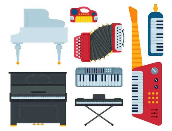 Keyboard musical instruments isolated classical musician piano equipment vector illustration — Stock Vector
