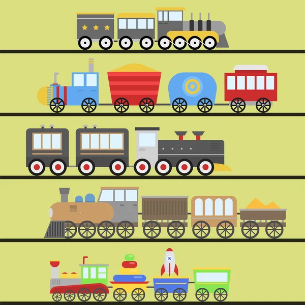 Boş zaman sevinç hediye lokomotif ulaşım eğlenceli çizgi film oyuncak tren vektör demiryolu ve karikatür taşıma oyunu. — Stok Vektör