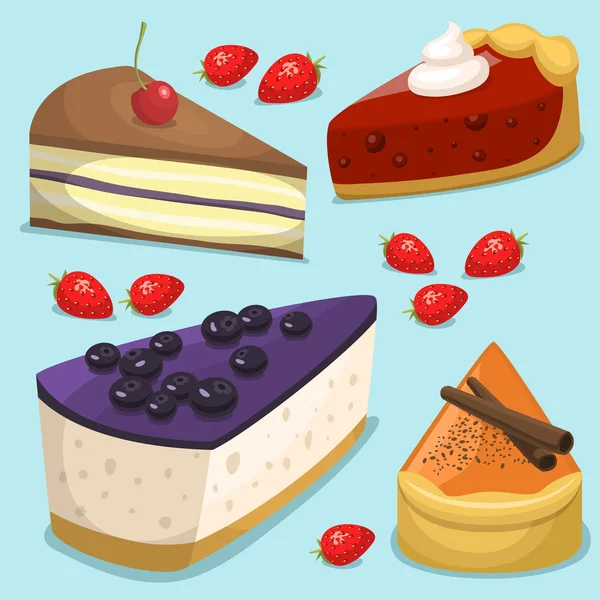 Pastel de dibujos animados fresco sabroso postre dulce pastel pastel vector ilustración gourmet casero delicioso — Vector de stock