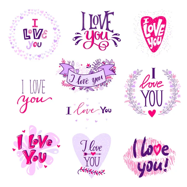 Eu te amo caligrafia frases de texto Valentine Day or Wedding font design vector illustration —  Vetores de Stock