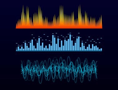 Şablon ses sinyali görselleştirme sinyal illüstrasyon vektör dijital müzik ekolayzer ses dalgaları Tasarla.