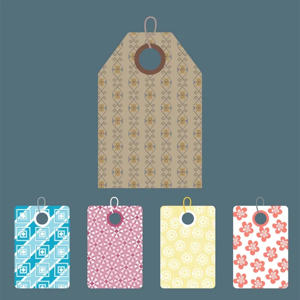 Stylish price clothes tag with pattern sale card stickers collection paper blank business promotion badge vector illustration — Stock Vector