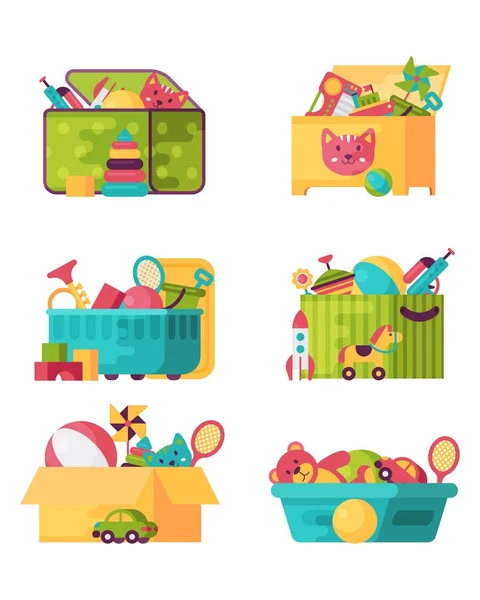 子供のためのボックスに完全子供おもちゃプレイ小児 babyroom コンテナー ベクトル図 — ストックベクタ