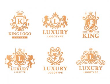 Lüks butik Royal Crest kaliteli vintage ürün Hanedanlık armaları logo toplama marka kimliğini vektör çizim.