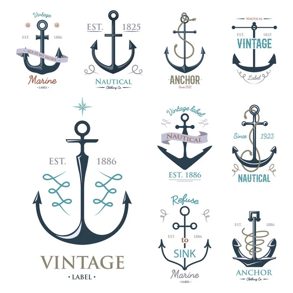 Vintage retro anker badge teken zee oceaan grafisch element nautische anchorage symbool vectorillustratie — Stockvector