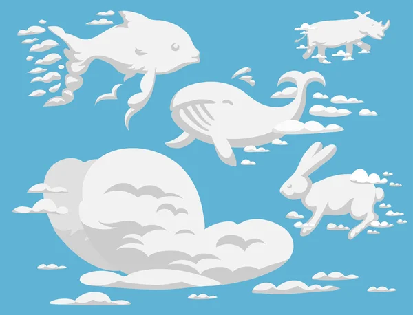 Nubes animales silueta patrón vector ilustración cielo abstracto dibujos animados entorno ornamento natural — Vector de stock