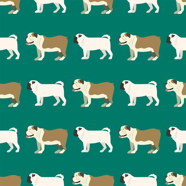 Desenhos animados engraçados buldogue cão personagem pão sem costura padrão filhote de cachorro animal cão vetor ilustração . —  Vetores de Stock
