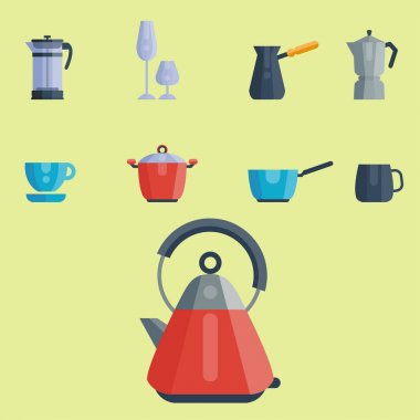 Kitchen utensils icons vector illustration household dinner cooking food kitchenware clipart