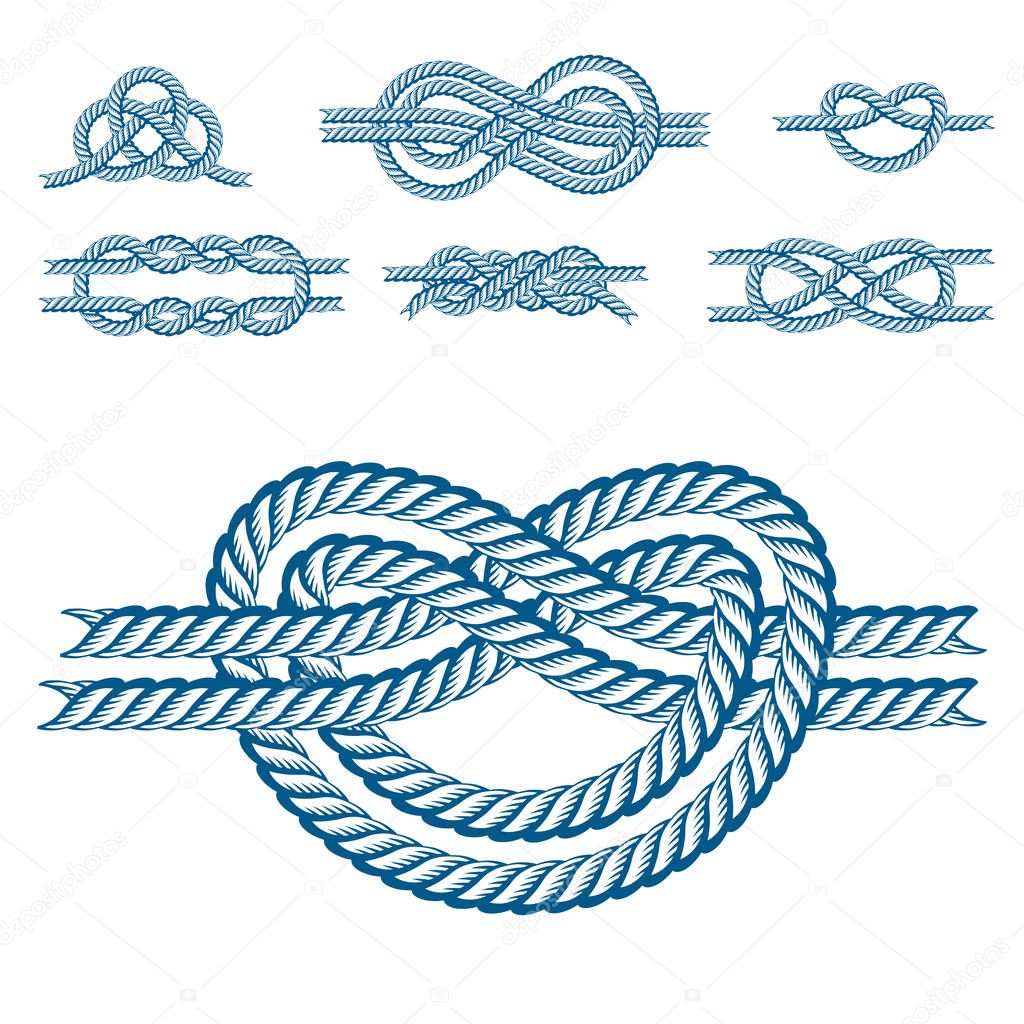 Sea boat rope knots vector illustration isolated marine navy cable natural tackle sign