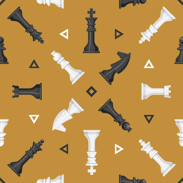 Chess piece board seamless pattern background play loisir concept chevalier groupe blanc et noir compétition vectoriel illustration — Image vectorielle