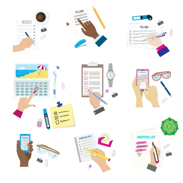 Ordre du jour liste concept vectoriel illustration définir business note ofiice calendrier wishlist liste de contrôle shopping liste plan à faire juste — Image vectorielle